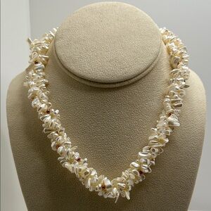 Vintage Cream Freshwater Pearl Chip Necklace with Gold Accents